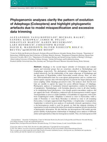 خرید و دانلود نسخه کامل کتاب Phylogenomic analyses clarify the pattern of evolution of Adephaga (Coleoptera) and highlight phylogenetic artefacts due to model misspecification and excessive data trimming_68e756c424689.jpeg خرید و دانلود نسخه کامل کتاب Phylogenomic analyses clarify the pattern of evolution of Adephaga (Coleoptera) and highlight phylogenetic artefacts due to model misspecification and excessive data trimming