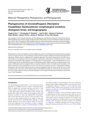 خرید و دانلود نسخه کامل کتاب Phylogenomics of microleafhoppers (Hemiptera: Cicadellidae: Typhlocybinae): morphological evolution, divergence times, and biogeography_68e74a8a9b98a.jpeg خرید و دانلود نسخه کامل کتاب Phylogenomics of microleafhoppers (Hemiptera: Cicadellidae: Typhlocybinae): morphological evolution, divergence times, and biogeography