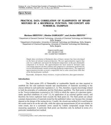خرید و دانلود نسخه کامل کتاب Practical data correlation of flashpoints of binary mixtures by a reciprocal function: the concept and numerical examples