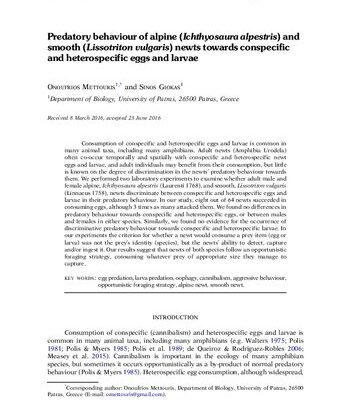 خرید و دانلود نسخه کامل کتاب Predatory behaviour of alpine (Ichthyosaura alpestris) and smooth (Lissotriton vulgaris) newts towards conspecific and heterospecific eggs and larvae