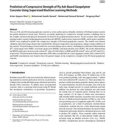 خرید و دانلود نسخه کامل کتاب Prediction of Compressive Strength of Fly Ash-Based Geopolymer Concrete Using Supervised Machine Learning Methods