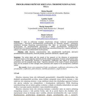 خرید و دانلود نسخه کامل کتاب Programsko rešenje kretanja trodimenzionalnog tela