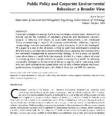 خرید و دانلود نسخه کامل کتاب Public Policy and Corp Env Behavior
