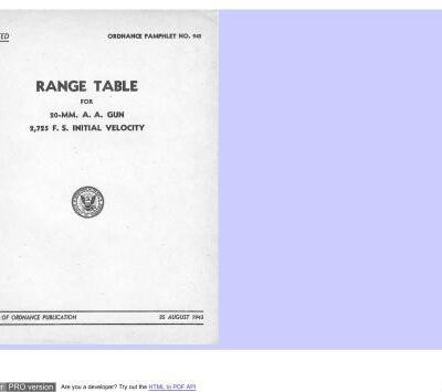 خرید و دانلود نسخه کامل کتاب Range table for 20-mm. A.A. gun 2.725 f.s. initial velocity