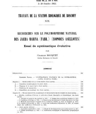 خرید و دانلود نسخه کامل کتاب Recherches sur le polymorphisme naturel des Jaera marina (Fabr.) (Isopodes Asellotes). Essai de systématique évolutive