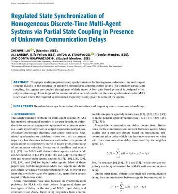 خرید و دانلود نسخه کامل کتاب Regulated State Synchronization of Homogeneous Discrete-Time Multi-Agent Systems via Partial State Coupling in Presence of Unknown Communication Delays