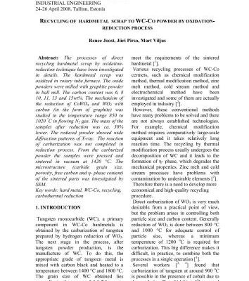 خرید و دانلود نسخه کامل کتاب Renee Joost, Jüri Pirso, Mart Viljus Recycling of hardmetal scrap to WC-CO powder by oxidation reduction process