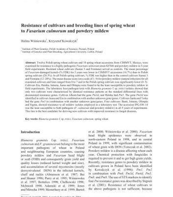خرید و دانلود نسخه کامل کتاب Resistance of cultivars and breeding lines of spring wheat to Fusarium culmorum and powdery mildew
