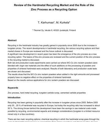 خرید و دانلود نسخه کامل کتاب Review of the Hardmetal Recycling Market and the Role of the Zinc Process as a Recycling Option