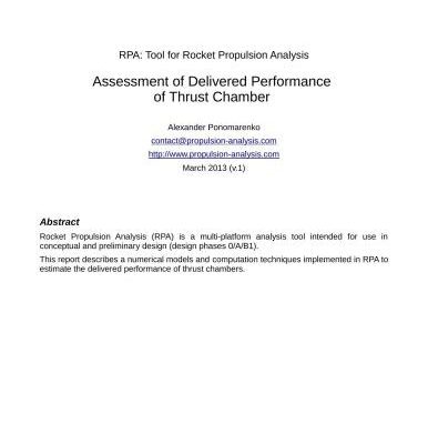 خرید و دانلود نسخه کامل کتاب RPA: Tool for Rocket Propulsion Analysis. Assessment of Delivered Performance of Thrust Chamber