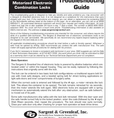 خرید و دانلود نسخه کامل کتاب Sargent & Greenleaf Model 6120, 6123 Motorized Electronic Combination Lock Troubleshooting Guide