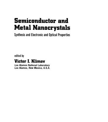 خرید و دانلود نسخه کامل کتاب Semiconductor and metal nanocrystals: synthesis and electronic and optical properties