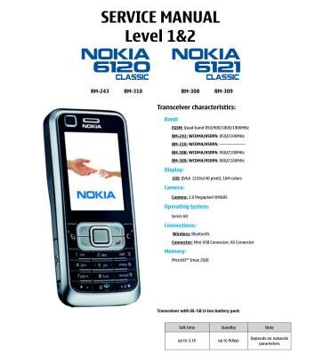 خرید و دانلود نسخه کامل کتاب Service manual level 1&2 Nokia 6120 Classic Nokia 6121 Classic