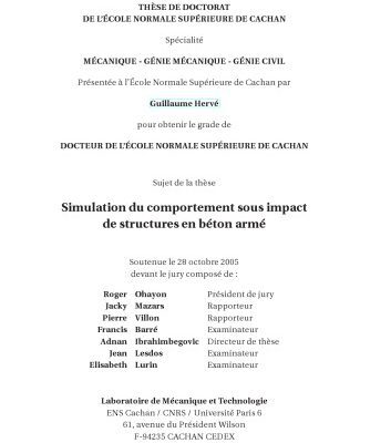 خرید و دانلود نسخه کامل کتاب Simulation du comportement sous impact de structures en béton armé