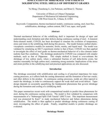 خرید و دانلود نسخه کامل کتاب Simulation of shrinkage and stress in solidifying steel shells of different grades