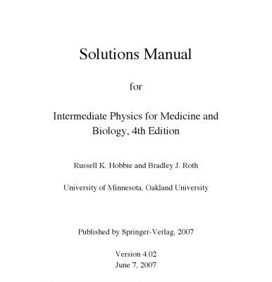 خرید و دانلود نسخه کامل کتاب Solutions Manual for Intermediate Physics for Medicine and Biology