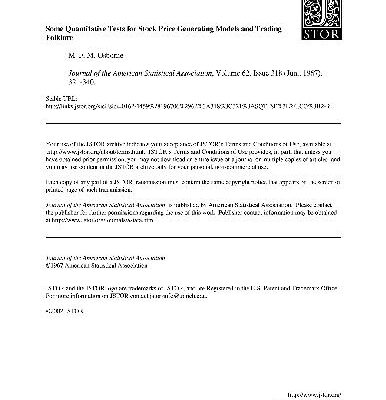 خرید و دانلود نسخه کامل کتاب Some Quantative Tests For Stock Price Generating Models And Trading Folklore