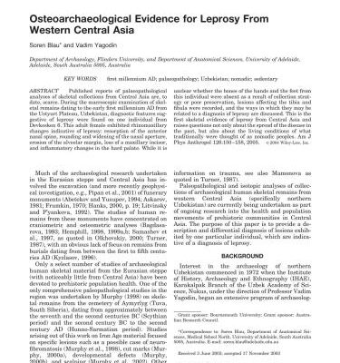 خرید و دانلود نسخه کامل کتاب Soren Blau and Vadim Yagodin. Osteoarchaeological Evidence for Leprosy From Western Central Asia