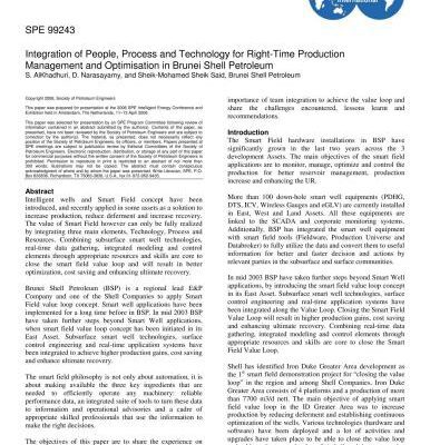 خرید و دانلود نسخه کامل کتاب SPE 99243 Integration of People, Process and Technology for Right-Time Production Management and Optimisation in Brunei Shell Petroleum