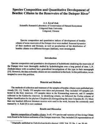 خرید و دانلود نسخه کامل کتاب Species composition and quantitative development of benthic ciliates in the reservoirs of the Dnieper river