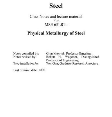 خرید و دانلود نسخه کامل کتاب Steel Class Notes and lecture material For MSE 651.01 Physical Metallurgy of Steel