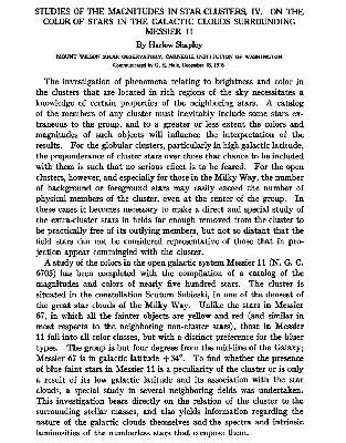 خرید و دانلود نسخه کامل کتاب Studies of the Magnitudes in Star Clusters IV. On the Color of Stars in the Galactic Clouds Surrounding Messier II