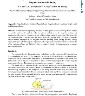 خرید و دانلود نسخه کامل کتاب Study of friction coefficient and friction force on magnetic abrasive finishing