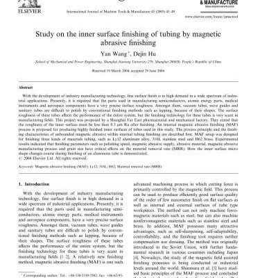 خرید و دانلود نسخه کامل کتاب Study on the inner surface finishing of tubing by magnetic abrasive finishing