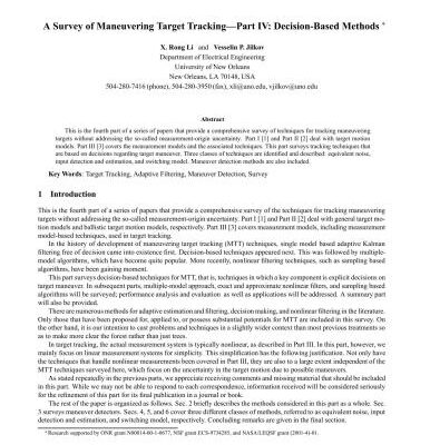 خرید و دانلود نسخه کامل کتاب Survey of maneuvering target tracking: part IV – Decision-Based Methods