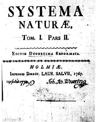 خرید و دانلود نسخه کامل کتاب Systema naturae per regna tria naturae: secundum classes, ordines, genera, species cum characteribus, differentiis, sinonimis, locis. Tomus I, [Regnum animale]. [Pars II]. 834 p. Holmiae: Impensis Laurentii Salvii. 1767