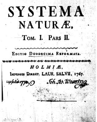 خرید و دانلود نسخه کامل کتاب Systema naturae per regna tria naturae: secundum classes, ordines, genera, species cum characteribus, differentiis, sinonimis, locis. Tomus I, [Regnum animale]. [Pars II]. 834 p. Holmiae: Impensis Laurentii Salvii. 1767