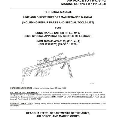 خرید و دانلود نسخه کامل کتاب Technical Manual Long Range Sniper Rifle, M107, USMC Special Application Scoped Rifle (SASR)