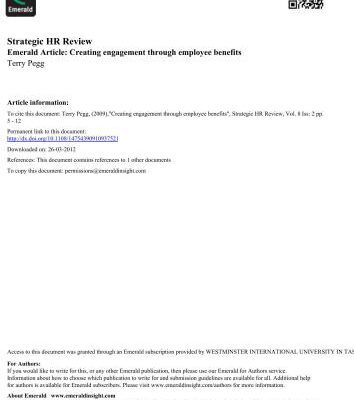 خرید و دانلود نسخه کامل کتاب Terry Pegg; Strategic HR Review Emerald Article: Creating engagement through employee benefits