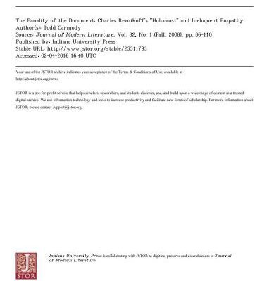 خرید و دانلود نسخه کامل کتاب The Banality of the Document. Charles Reznikoff’s ‘Holocaust’ and Ineloquent Empathy