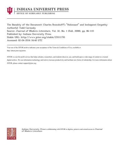 خرید و دانلود نسخه کامل کتاب The Banality of the Document. Charles Reznikoff’s ‘Holocaust’ and Ineloquent Empathy_68eba8a4a6460.jpeg خرید و دانلود نسخه کامل کتاب The Banality of the Document. Charles Reznikoff’s ‘Holocaust’ and Ineloquent Empathy