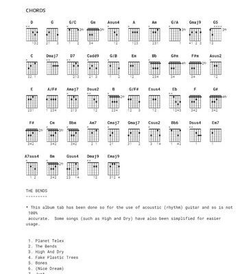 خرید و دانلود نسخه کامل کتاب The Bends Album Chords by Radiohead