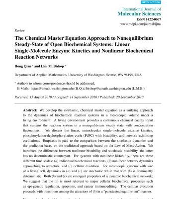خرید و دانلود نسخه کامل کتاب The Chemical Master Equation Approach to Nonequilibrium Steady-State of Open Biochemical Systems: Linear Single-Molecule Enzyme Kinetics and Nonlinear Biochemical Reaction Networks