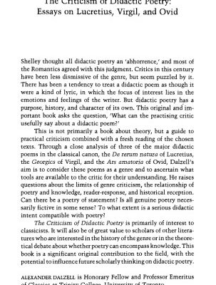 خرید و دانلود نسخه کامل کتاب The Criticism of Didactic Poetry : Essays on Lucretius, Virgil, and Ovid