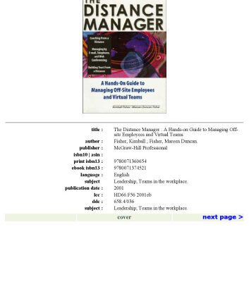 خرید و دانلود نسخه کامل کتاب The Distance Manager: A Hands On Guide to Managing Off-Site Employees and Virtual Teams