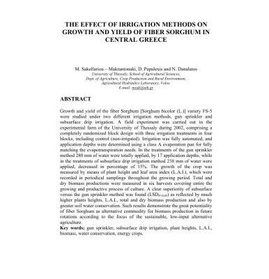 خرید و دانلود نسخه کامل کتاب The effect of irrigation methods on growth and yield of fiber sorghum in Central Greece