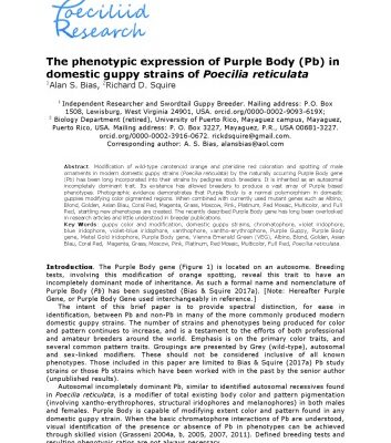 خرید و دانلود نسخه کامل کتاب The phenotypic expression of Purple Body (Pb) in domestic guppy strains of Poecilia reticulata