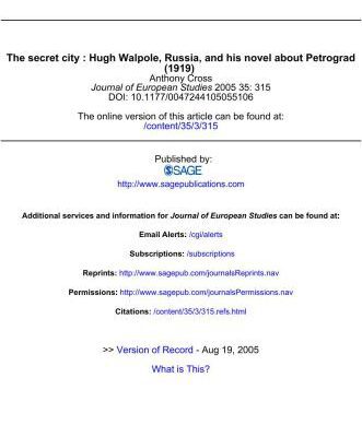 خرید و دانلود نسخه کامل کتاب The secret city: Hugh Walpole, Russia and his novel about Petrograd (1919)
