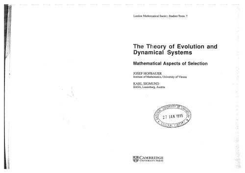 خرید و دانلود نسخه کامل کتاب The Theory of Evolution and Dynamical Systems: Mathematical Aspects of Selection_68ea955eca28c.jpeg خرید و دانلود نسخه کامل کتاب The Theory of Evolution and Dynamical Systems: Mathematical Aspects of Selection