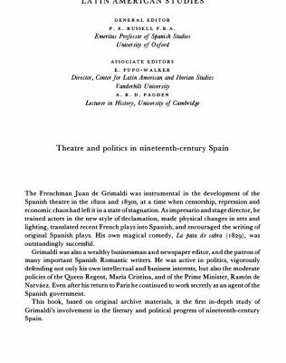 خرید و دانلود نسخه کامل کتاب Theatre and Politics in Nineteenth-Century Spain: Juan De Grimaldi as Impresario and Government Agent