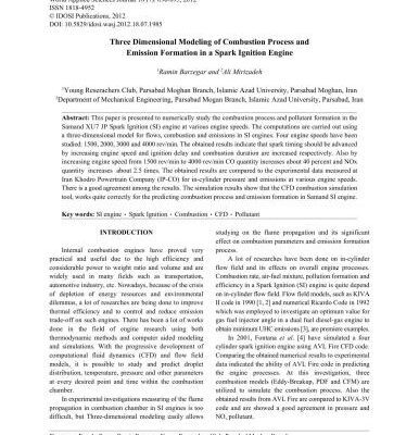 خرید و دانلود نسخه کامل کتاب Three Dimensional Modeling of Combustion Process and Emission Formation in a Spark Ignition Engine