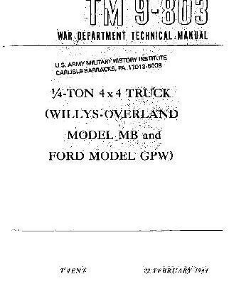 خرید و دانلود نسخه کامل کتاب TM 9-803. 1 4-ton 4×4 truck (Willys-Overland) model MB and Ford model GPW)