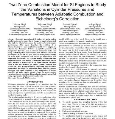 خرید و دانلود نسخه کامل کتاب Two Zone Combustion Model for SI Engines to Study the Variations in Cylinder Pressures and Temperatures between Adiabatic Combustion and Eichelberg’s Correlation