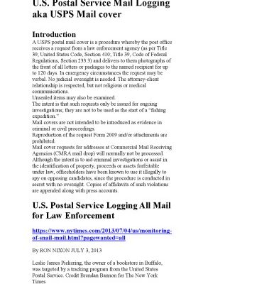 خرید و دانلود نسخه کامل کتاب U.S. Postal Service Mail Logging aka USPS Mail cover