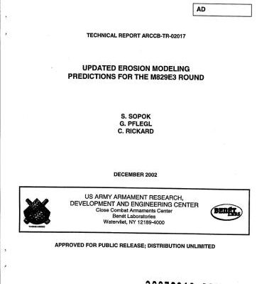 خرید و دانلود نسخه کامل کتاب Updated erosion modeling predictions for the M829E3 round