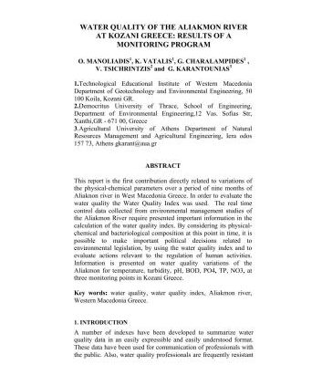 خرید و دانلود نسخه کامل کتاب Water quality of the Aliakmon river at Cozani Greece: results of a monitoring program